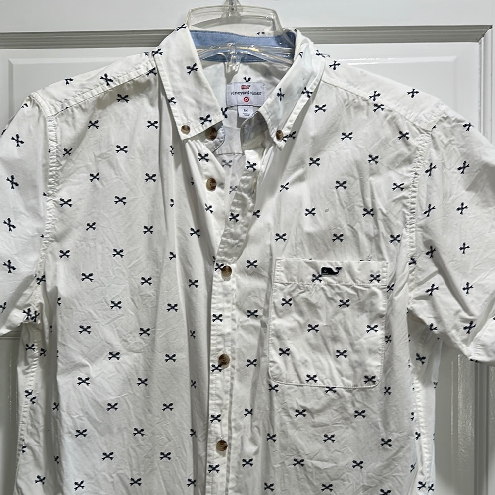 Men's White and navy Patterned Shirt